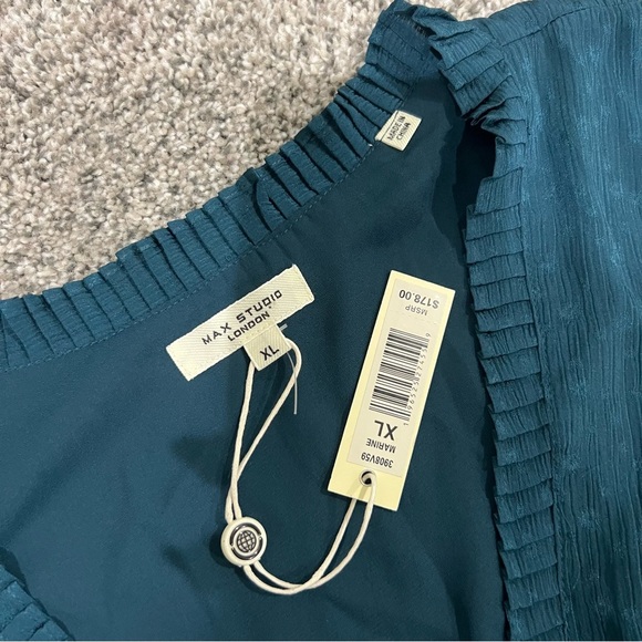 NWT Max Studios Jacquard Satin Tiered Maxi Dress Teal Boho Full Sleeve Size XL - Picture 3 of 11